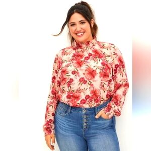 TORRID Blush Floral Chiffon Mock-Neck Blouse